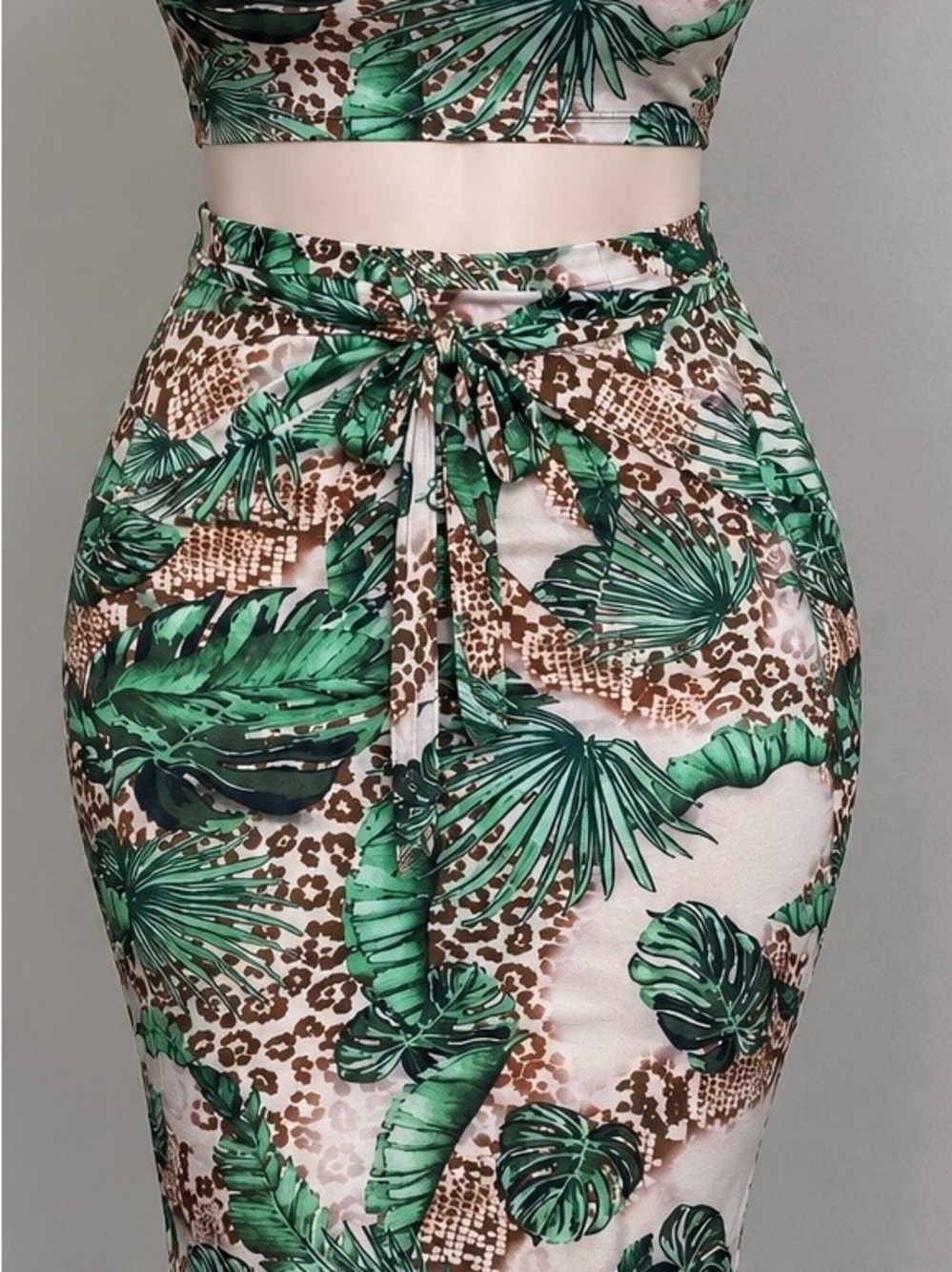 Fashion Nova Tropical Leaf Pencil Skirt - Green & Brown